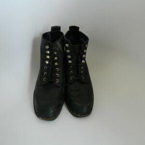 Nine West Womens Granny Black Leather Ankle Boots Size 5.5M